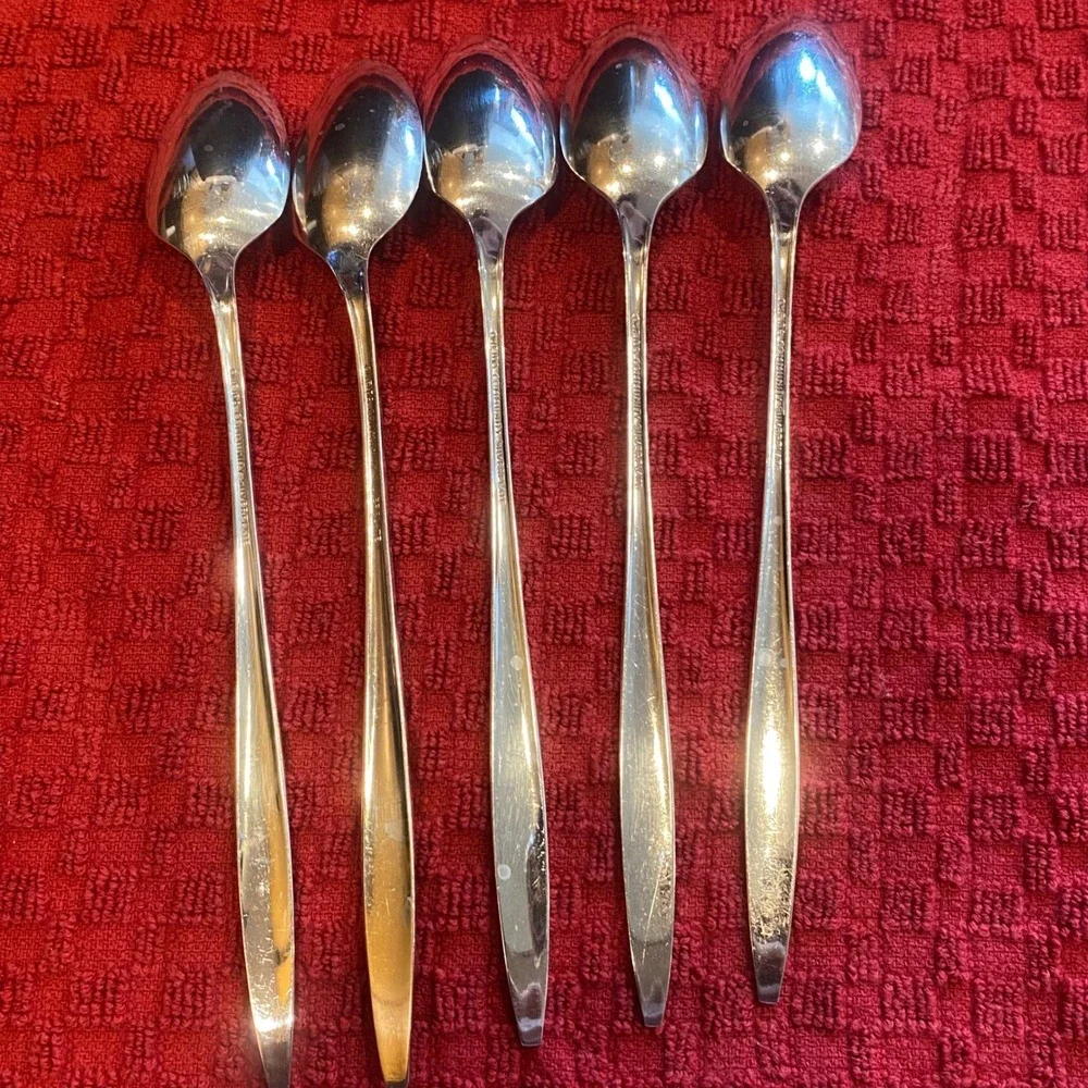 Oneida Community Enchantment Gentle Rose Iced Tea Spoons Silverplate 5pc